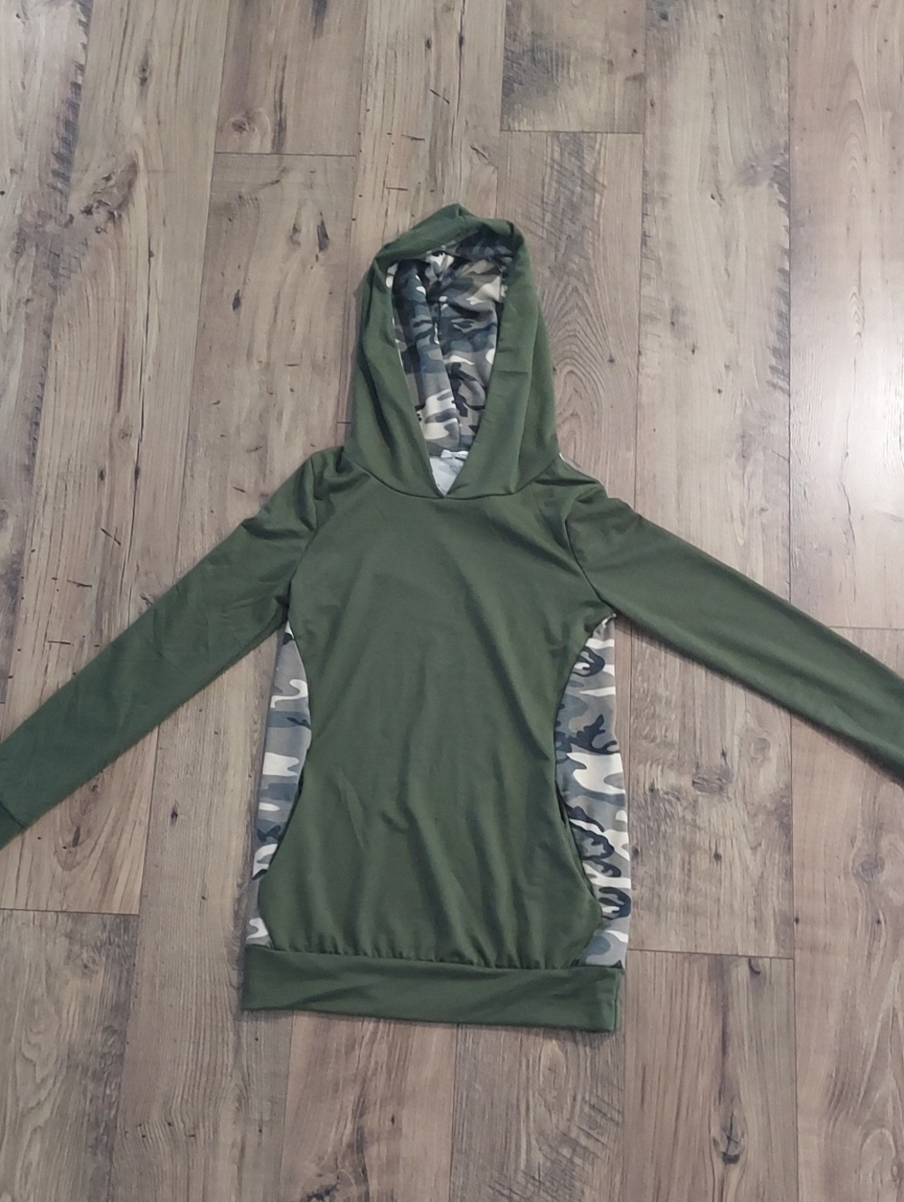 Olive Green Women's Hoodie with Camo Trim